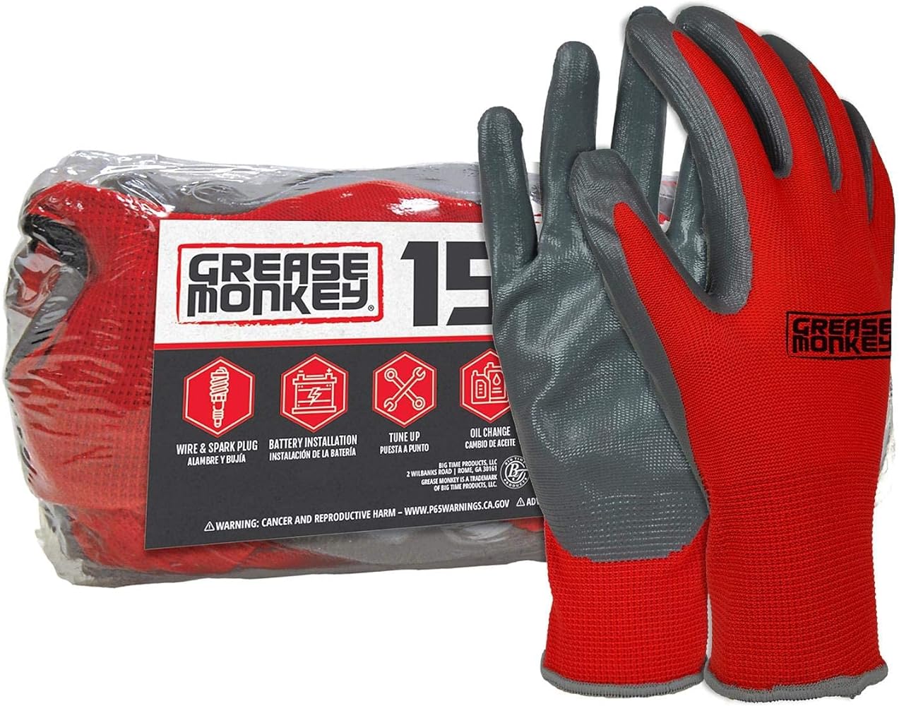 GREASE MONKEY Nitrile Coated Work Gloves - 15 Pairs - Size Large