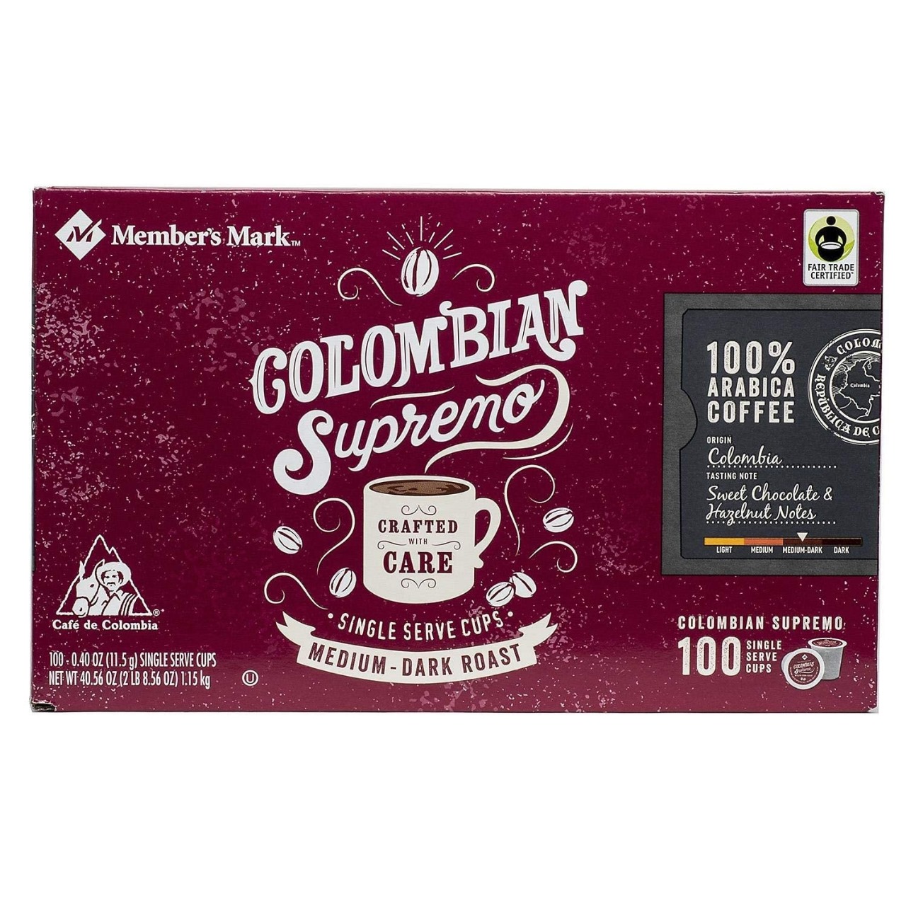 Member's Mark Colombian Supremo COFFEE 100 single-serve cups. A1